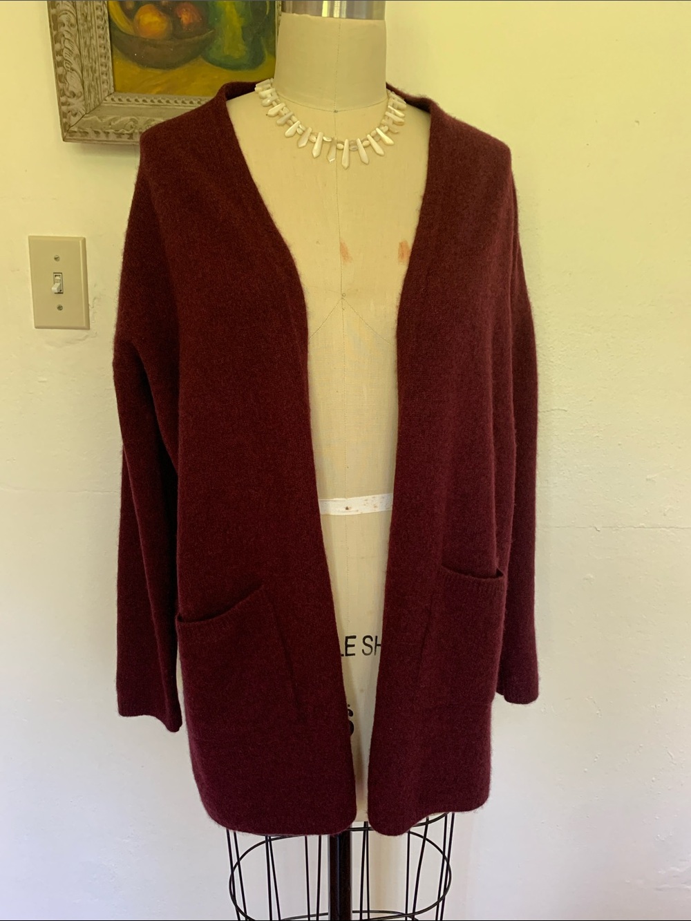 Magaschoni Open-Front Cashmere Wine Red Pocket Cardigan